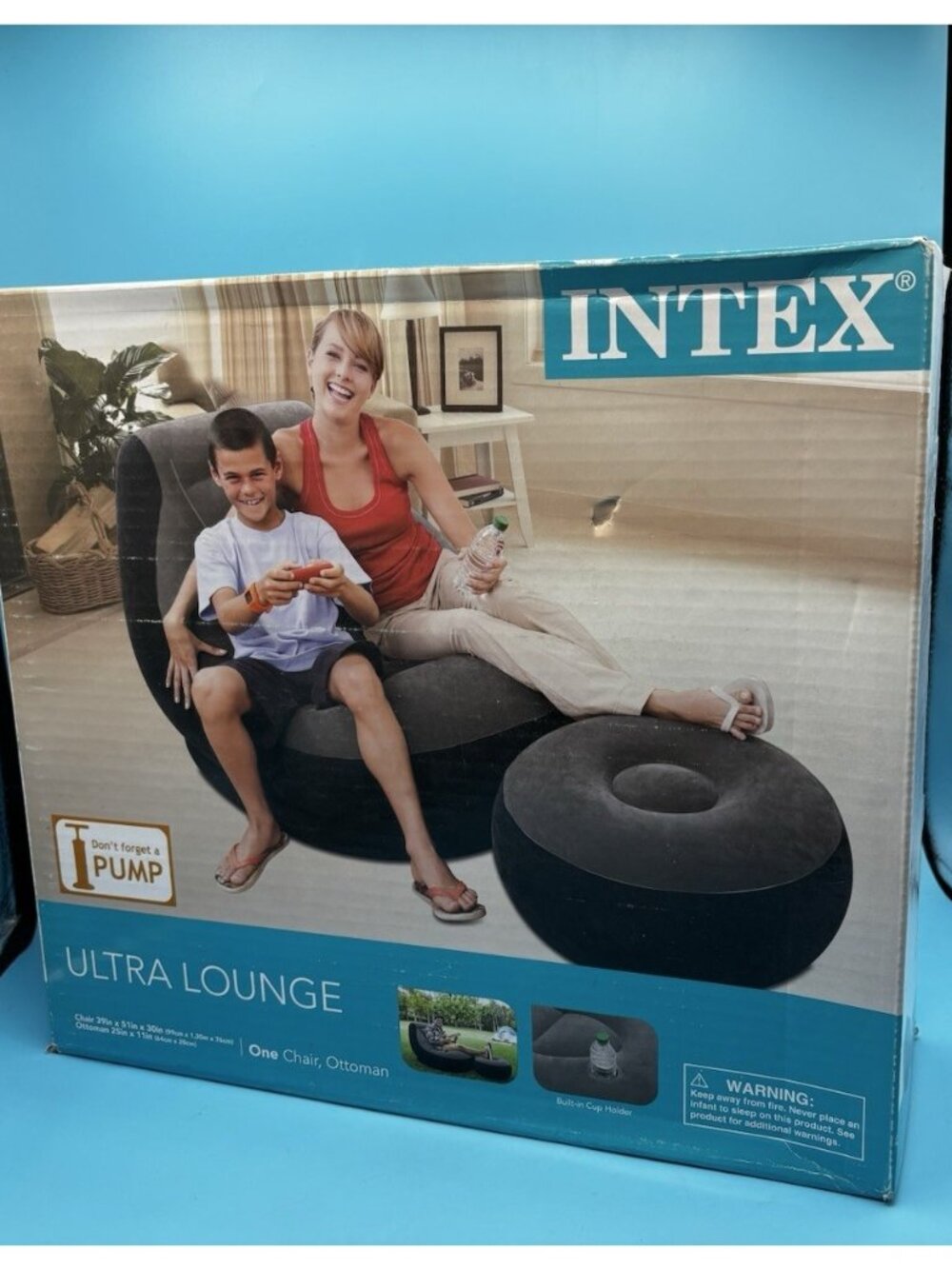Intex Beanless Bag Inflatable Chair Gray 42 X 41 X 27 Inches